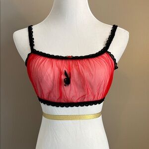 PLAYBOY Red Sheer Bralette with Black Accents Medium